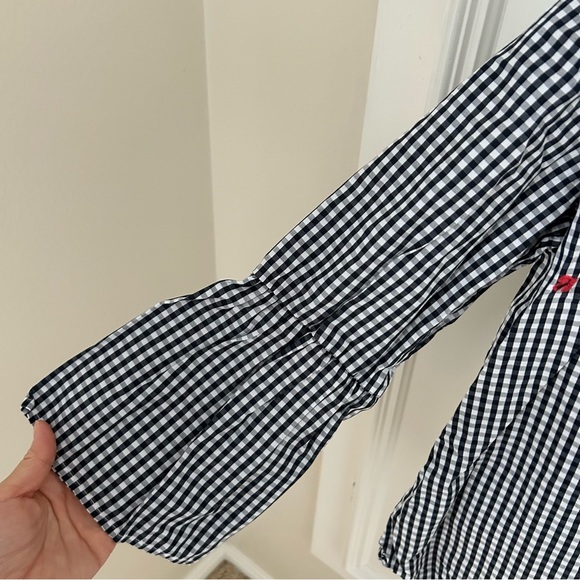 Andrew Marc New York Black White Gingham Floral Embroidered Blouse Small - Picture 6 of 8